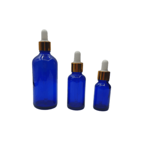 Flacon Pipette 100ml Bleu Brillant Bague Doré