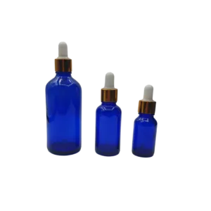 Flacon Pipette 100ml Bleu Brillant Bague Doré