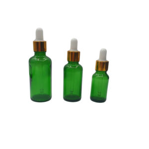 Flacon Pipette 100ml Vert Brillant Bague Doré