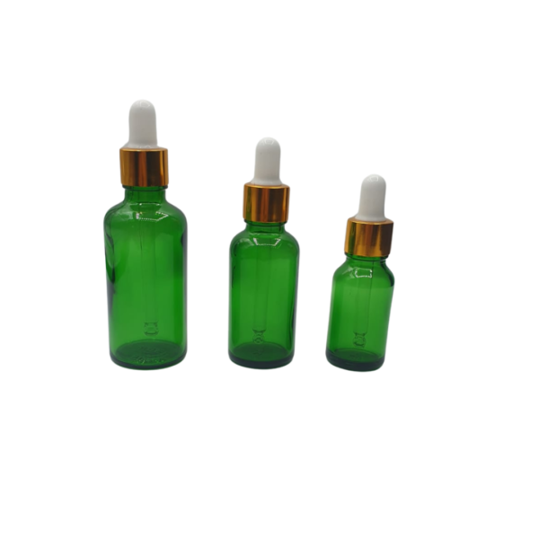 Flacon Pipette 100ml Vert Brillant Bague Doré
