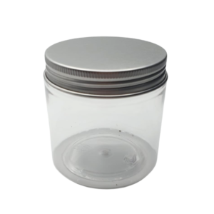 Pot plastique transparent cap Aluminium Argenté 200g