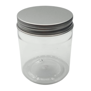 Pot plastique transparent cap Aluminium Argenté 100g