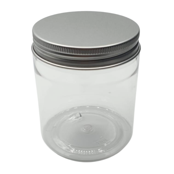 Pot plastique transparent cap Aluminium Argenté 100g