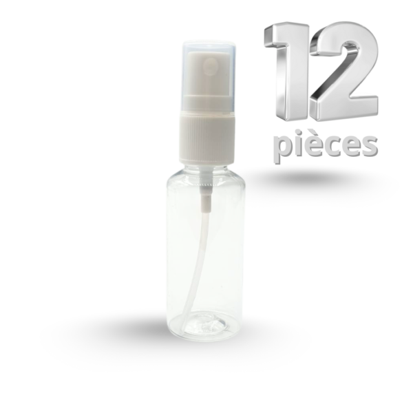 12 pièces Spray Plastique Transparent Bouchon Blanc 30ml