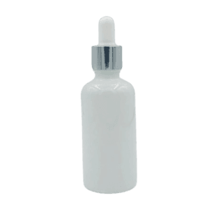 Flacon Pipette 50ml Blanc Brillant Bague Argenté