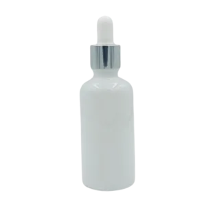 Flacon Pipette 100ml Blanc Brillant Bague Argenté