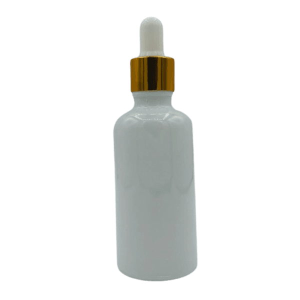 Flacon Pipette 100ml Blanc Brillant Bague Doré