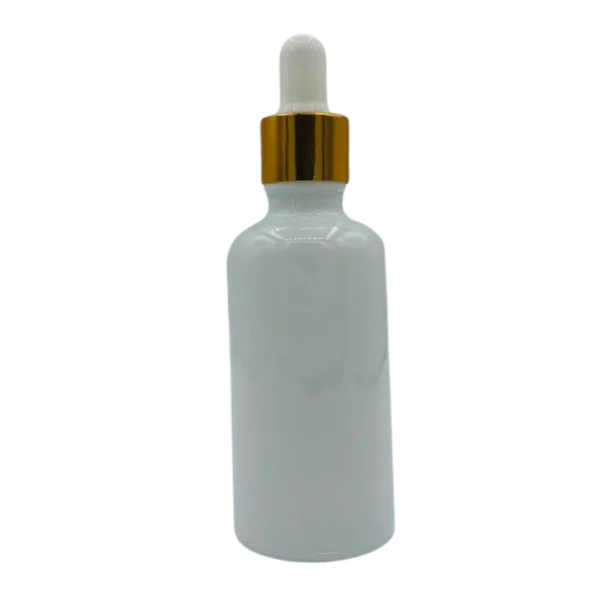 Flacon Pipette 30ml Blanc Brillant Bague Doré