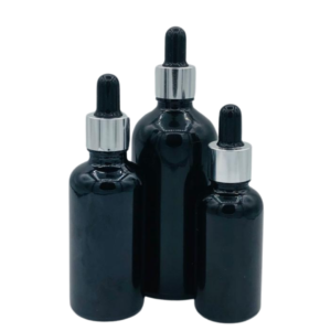 Flacon Pipette 50ml Noir Brillant Bague Argenté