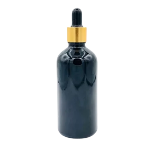 Flacon Pipette 100ml Noir Brillant Bague Doré