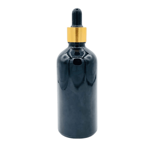 Flacon Pipette 100ml Noir Brillant Bague Doré