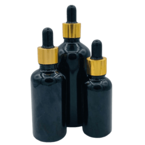 Flacon Pipette 50ml Noir Brillant Bague Doré