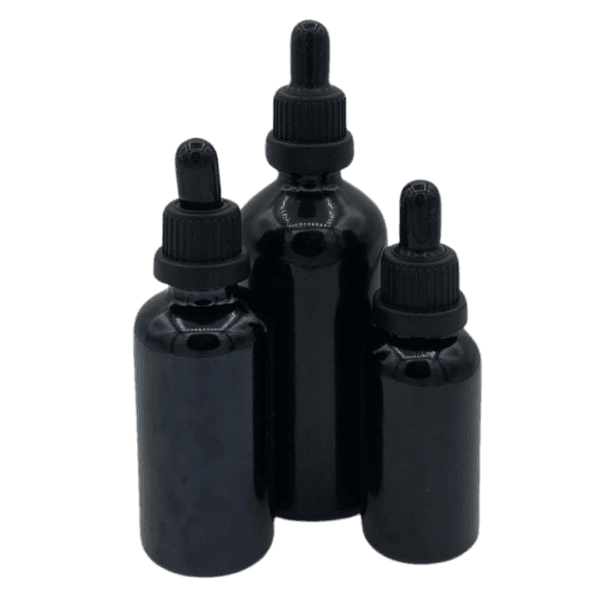 Flacon Pipette 50ml Noir Brillant Bague Noir Sécurisé