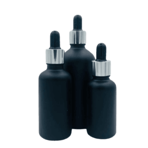 Flacon Pipette 50ml Noir Sablé/Mat Bague Argenté