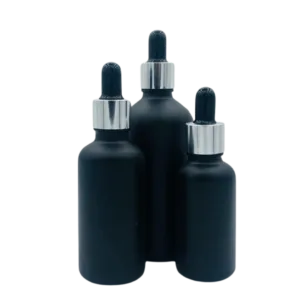 Flacon Pipette 100ml Noir Sablé/Matte Bague Argenté