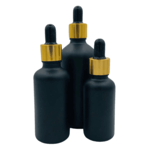 Flacon Pipette 50ml Noir Sablé/Mat Bague Doré