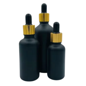 Flacon Pipette 100ml Noir Sablé/Matte Bague Doré