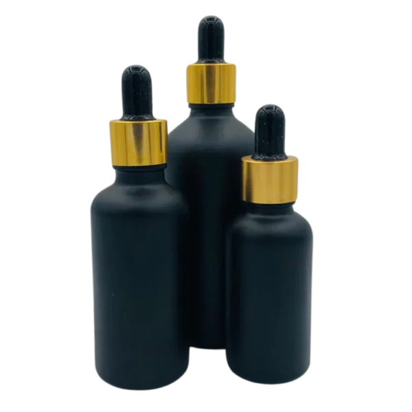 Flacon Pipette 50ml Noir Sablé/Mat Bague Doré