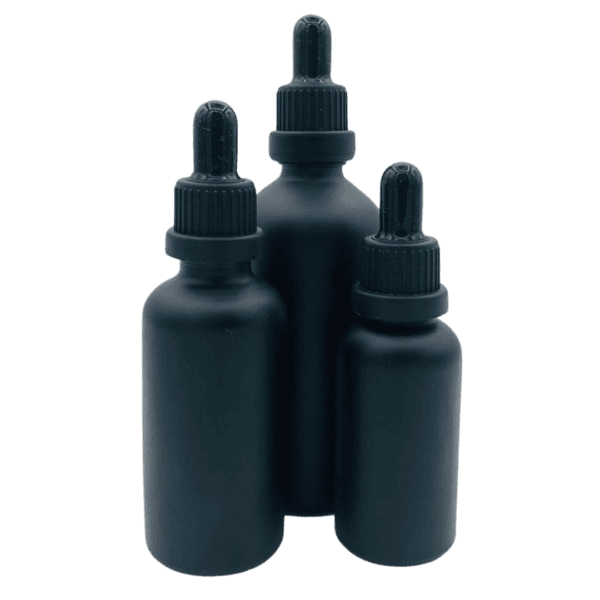 Flacon Pipette 50ml Noir Sablé/Mat Bague Noir Sécurisé