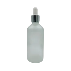 Flacon Pipette 100ml Transparent Sablé/Matte Bague Argenté