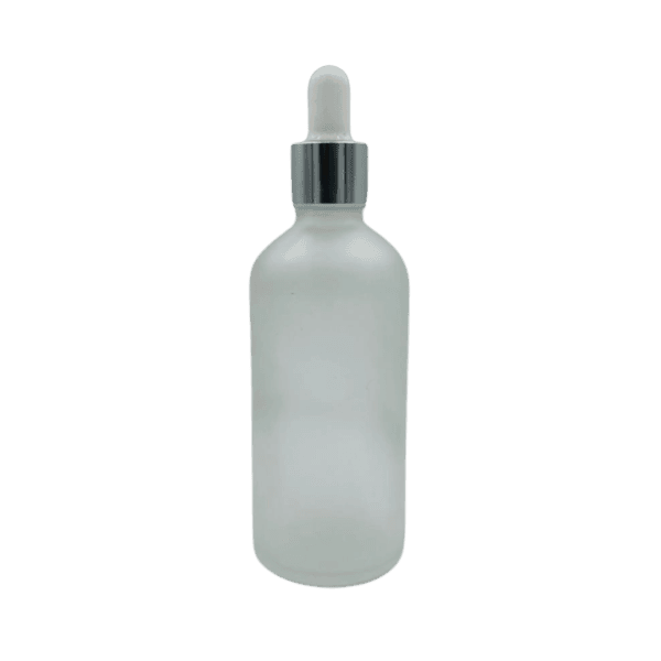 Flacon Pipette 100ml Transparent Sablé/Matte Bague Argenté