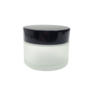 Pot en verre sablé cap noire 50g