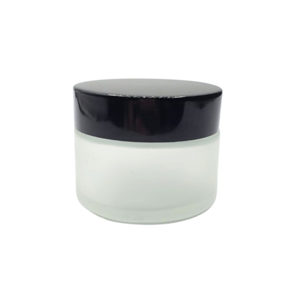 Pot en verre sablé cap noire 50g