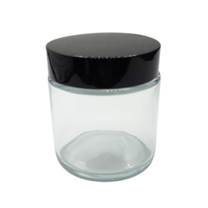 Pot en verre transparent cap noir 100g
