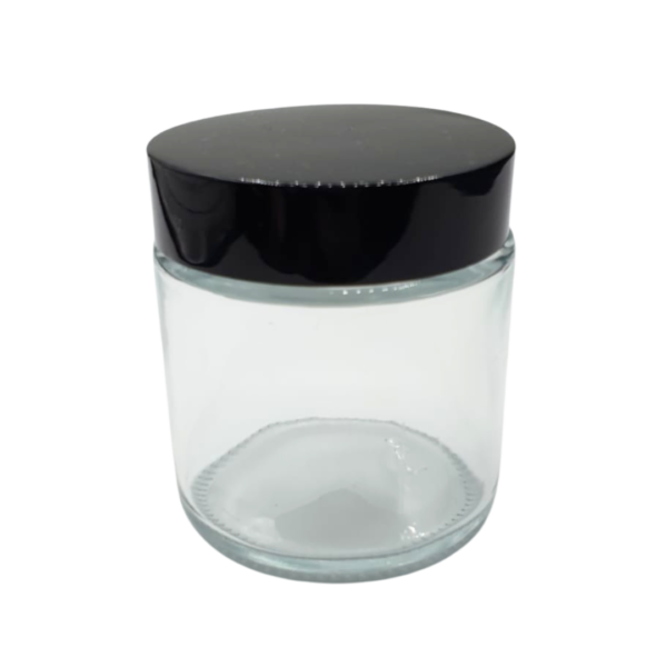 Pot en verre transparent cap noir 100g