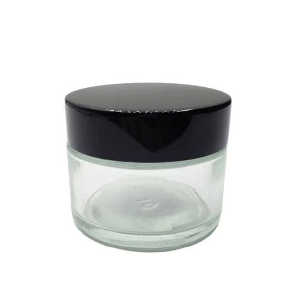 Pot en verre transparent cap noir 50g