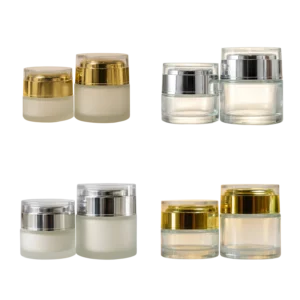 Pots cosmétique en verre sablé ou transparent avec cap argenté ou doré– Packarijing